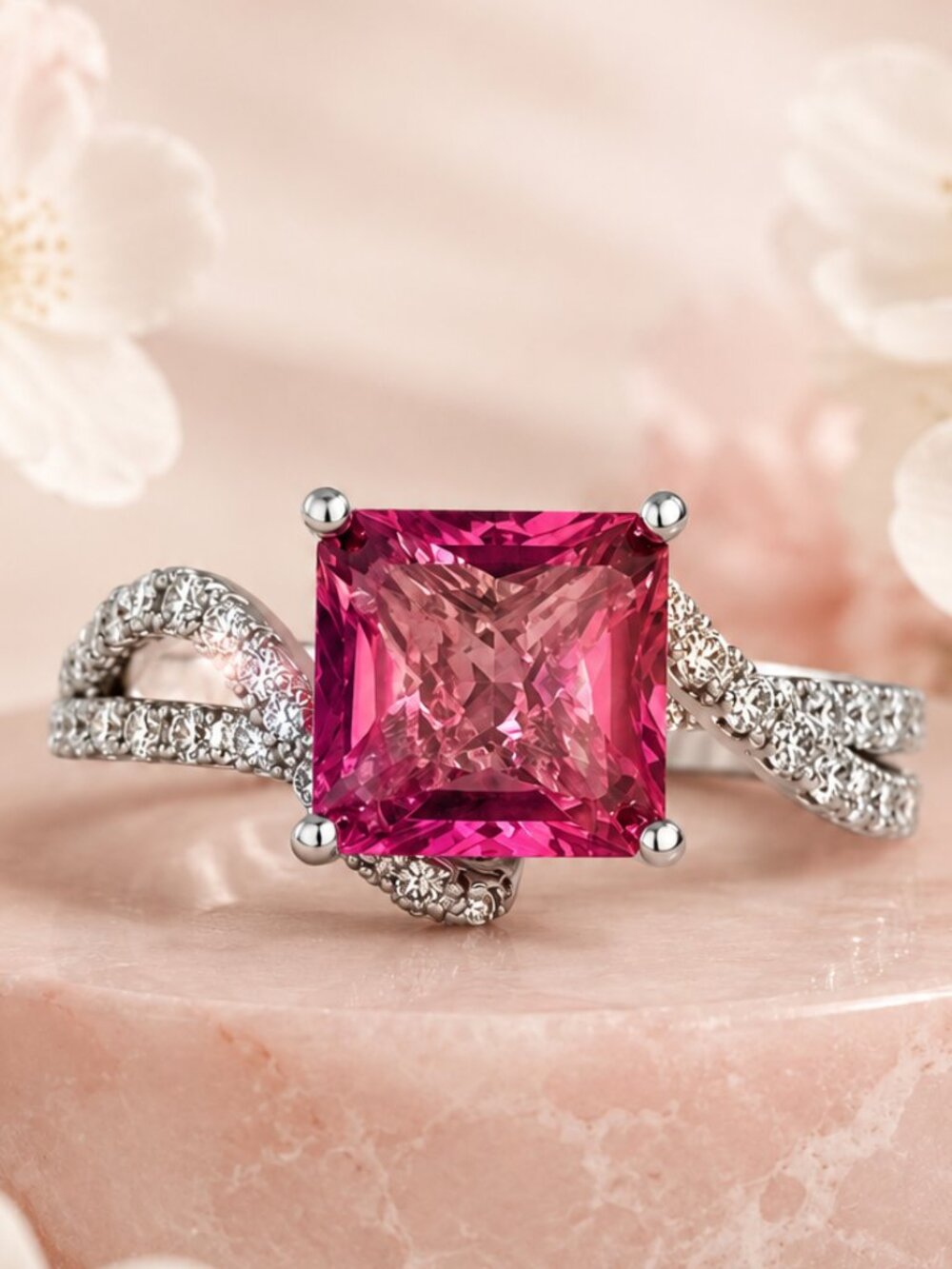 Rosewater Diamond Tourmaline Ring